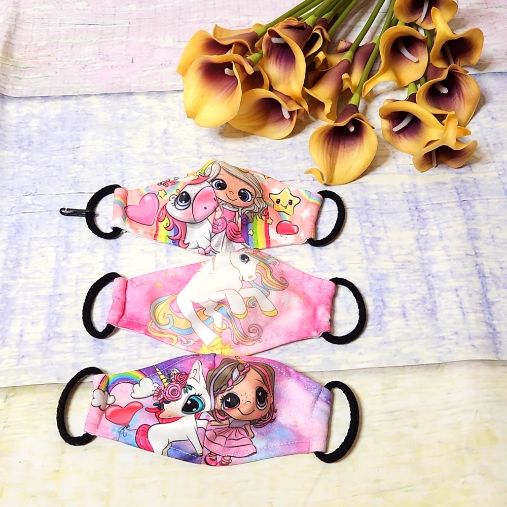 Kid's Set of Three Unicorn Face Masks